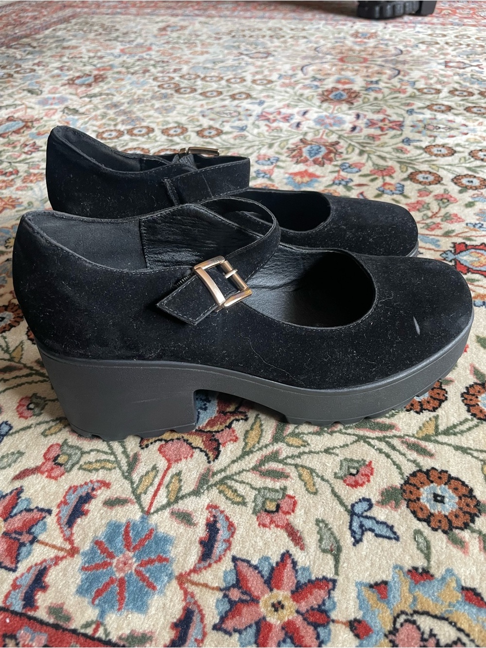 Black Suede Mary Jane Platform Heels - NastyGal